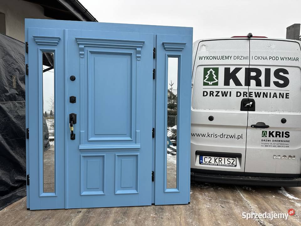 Drzwi zewnętrzne drewniane RĘKI Z SCHLAGE CAŁA Grzybno