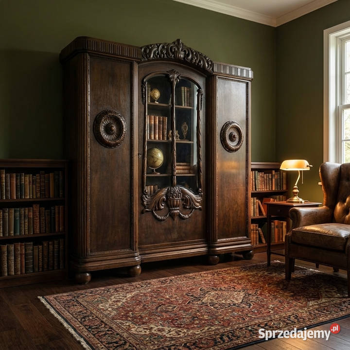 BIBLIOTECZKA drewniana Antyk zdobiona WITRYNA 208cm wielkopolskie Kalisz