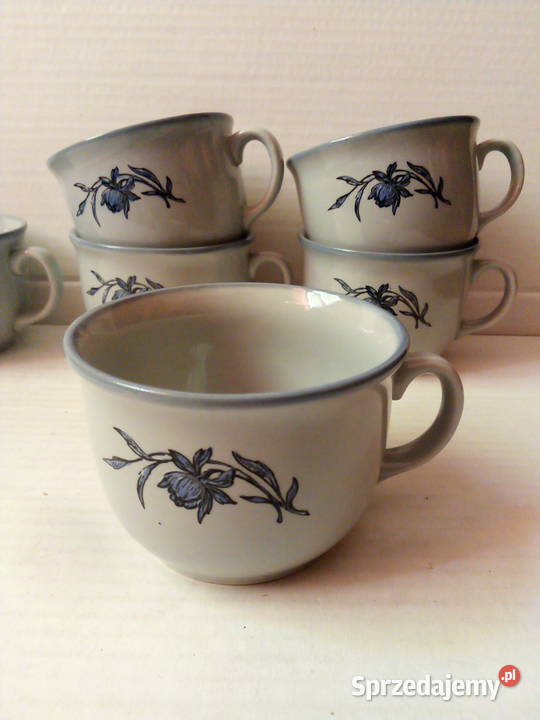 6 błękitnych filiżanek porcelit Pruszków vintage Częstochowa