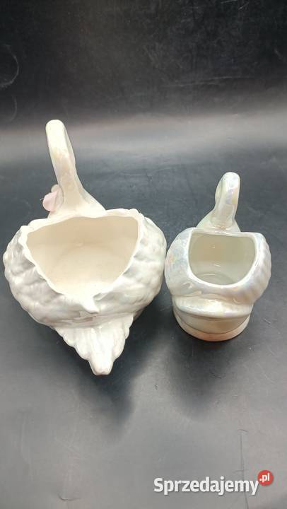 Para ptaki ceramiczne łabędzie iryzowane osłonki Zamość