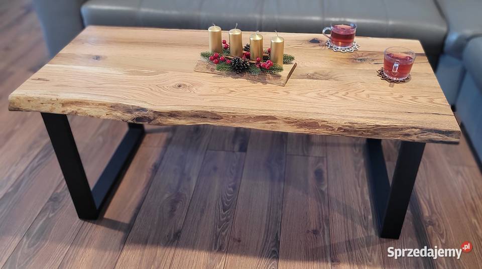 Industrialny stolik kawowy 120 Ława dębowy blat Tarnowskie Góry