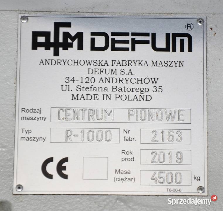 Frezarka CNC AFM DEFUM R 1000 BACA Centrum Jawor