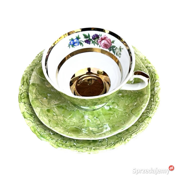 Zielony zestaw śniadaniowy Zakład Porcelany Warszawa
