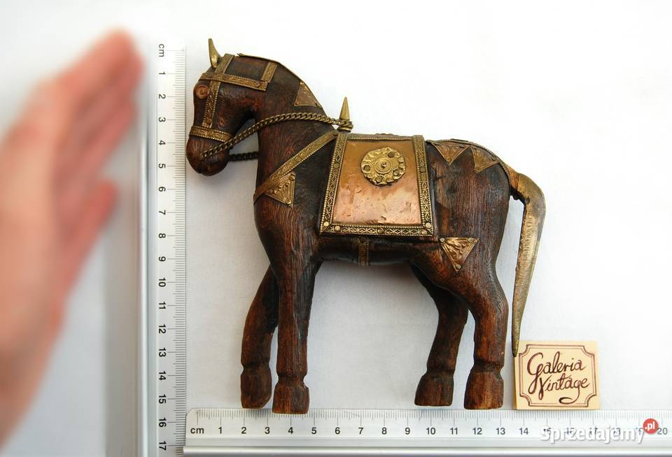 Koń indyjski mahoń mosiądz rzeźba drewniana Lublin