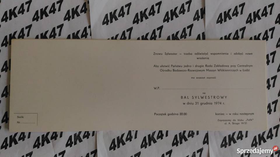 ZAPROSZENIA NA SYLWESTER 1974 KLUB FAFIK ŁÓDŹ Łódź