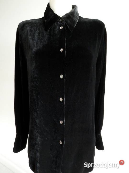 Koszula Aksamitna Jedwabna Jedwab Wiskoza Czarna Łomża