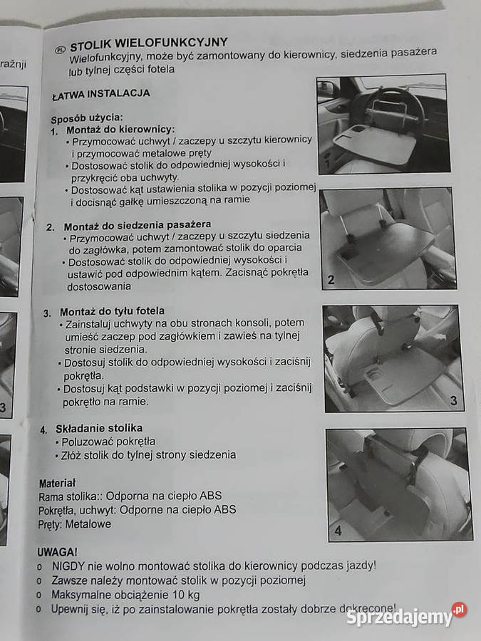 Wielofunkcyjny stolik do samochodu lubelskie sprzedam