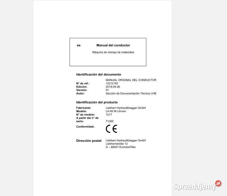 Liebherr LH 60M Litronic instrukcja obsługi DTR świętokrzyskie Kielce sprzedam