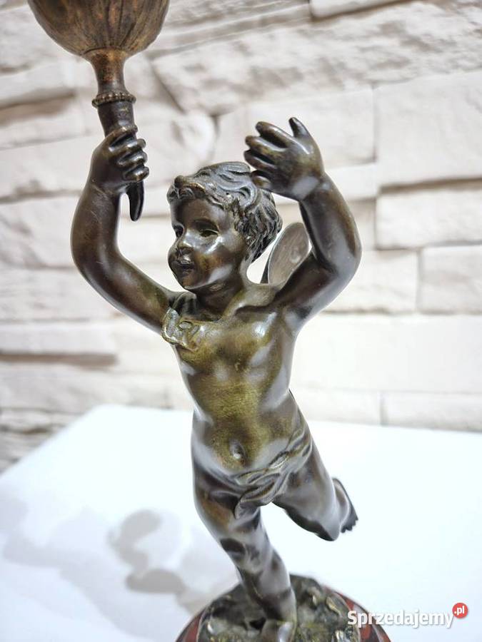 Świecznik brąz Francja XIX w Figurka Putto kujawsko-pomorskie Kowal