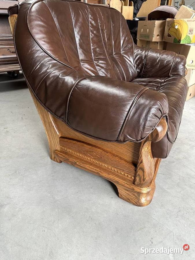 Piękna sofa dwójka ze skóry na dębowym stelażu Sofy i kanapy Meble Sławoszewek sprzedam