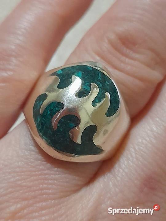 Sygnet srebrny z malachitem srebro Myszyniec