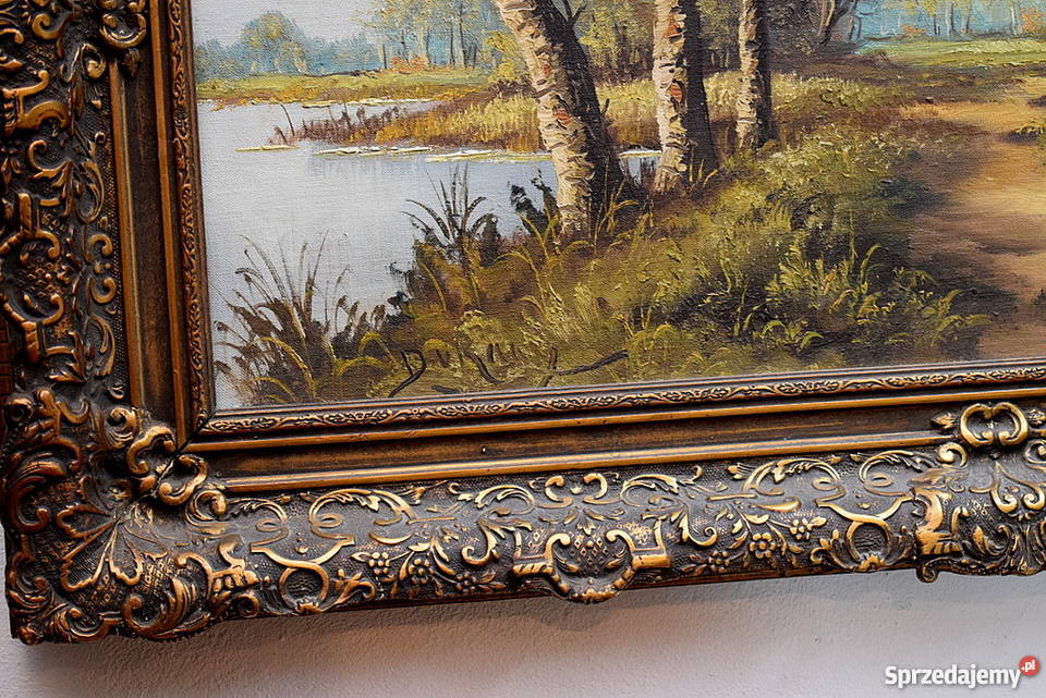 STARY OBRAZ OLEJNY OLEJ NA PŁÓTNIE DUŻY Z RAMĄ Świdnica sprzedam