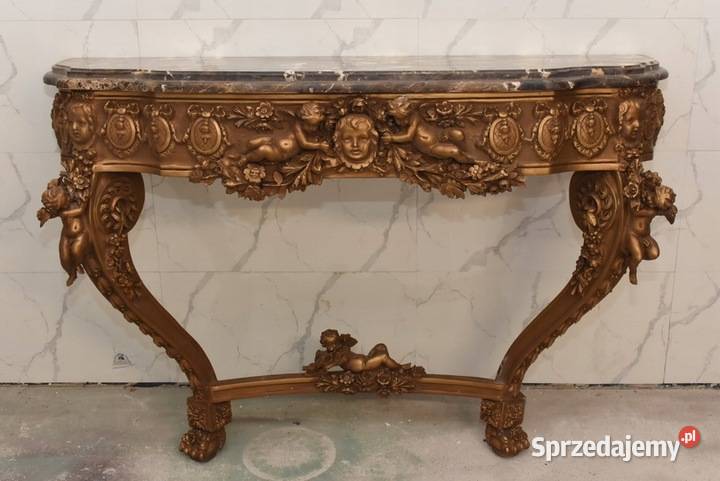 Drewniana Konsola Pod Ścianę Z Okrągłym Lustrem Kraków