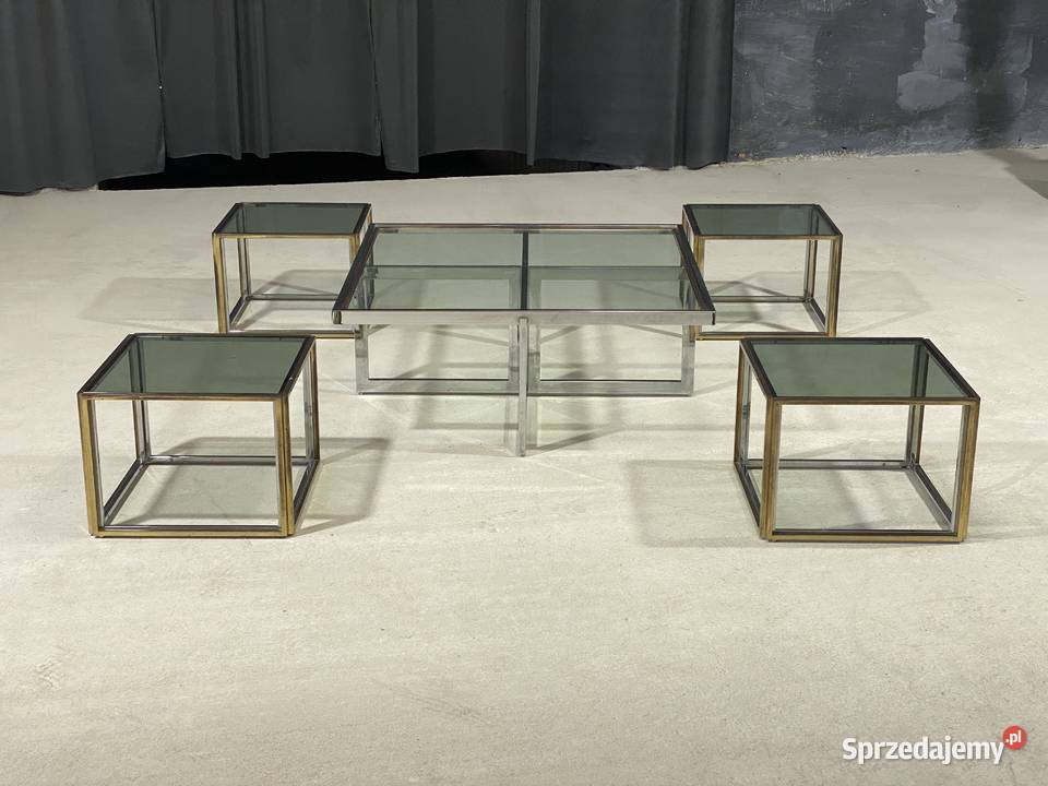 Zestaw stolików kawowych 5w1 mosiądz i szkło Budno sprzedam