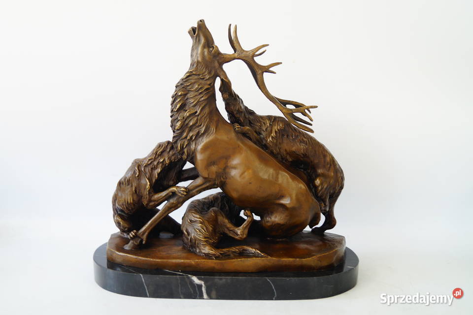 Figura myśliwska z brązu Atak psów na Jelenia Gizałki sprzedam