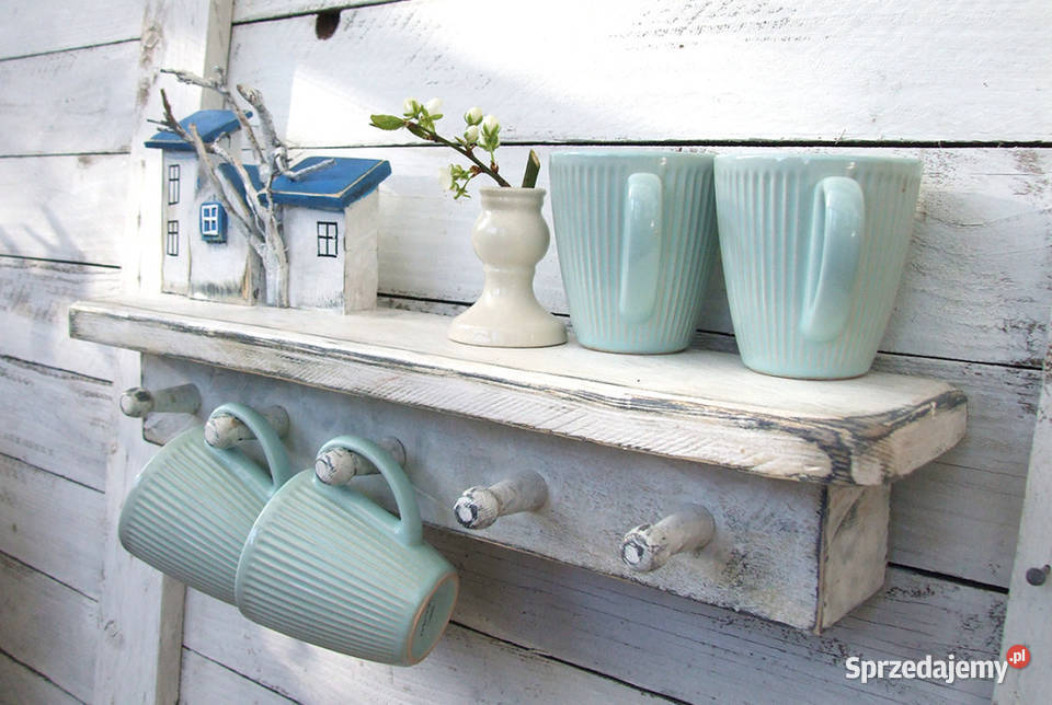 Drewniana półka do kuchni z wieszaczkami Solec Kujawski