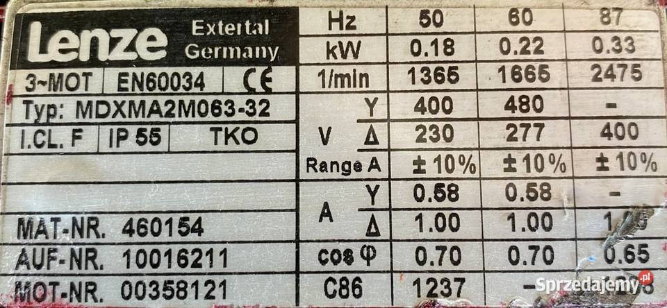 motoreduktor przekładnia 018kW 345obr 3f HAMULEC kujawsko-pomorskie Pigża sprzedam