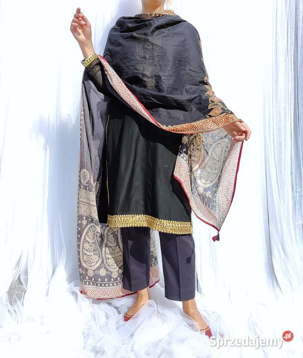Duża chusta orient czarna bawełna paisley wzór