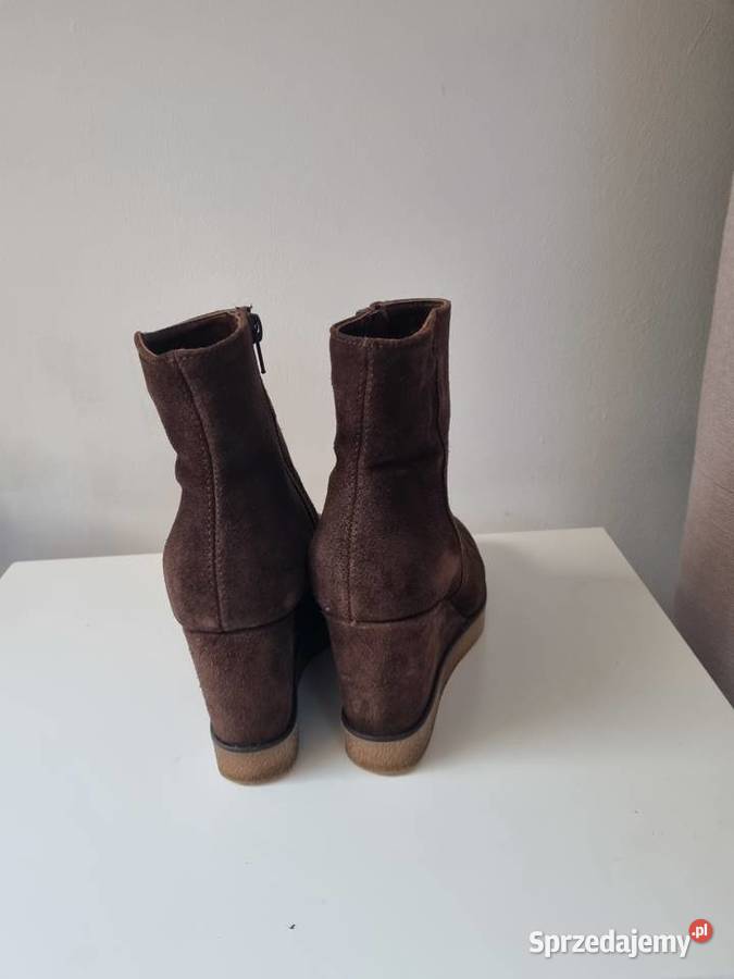 Botki zamsz naturalny na koturnie rozmiar 36 skóra Lublin