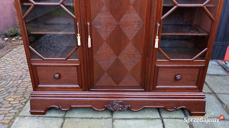 Wspaniała Biblioteka Witryna Dąb 1920 Renowacji Meble Ziębice