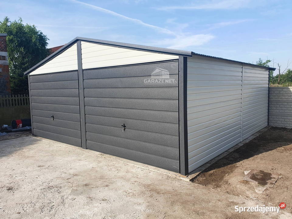 GARAŻ BLASZANY 6X6 2X BRAMA ANTRACYT BIAŁY DACH Łapanów