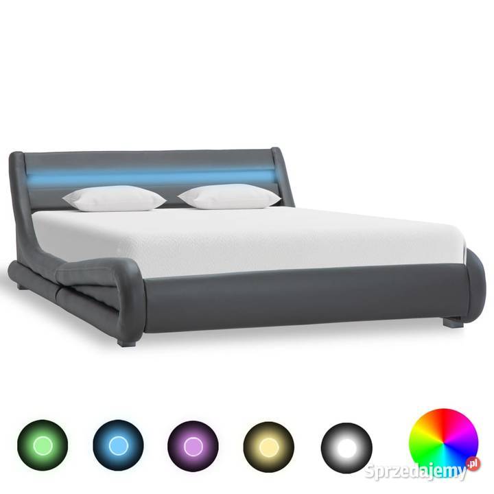 vidaXL Rama łóżka z LED, szara, sztuczna skóra 285741