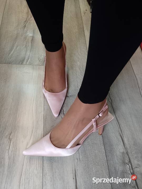 40 Różowe Pudrowe czółenka szpilki wieczorowe z