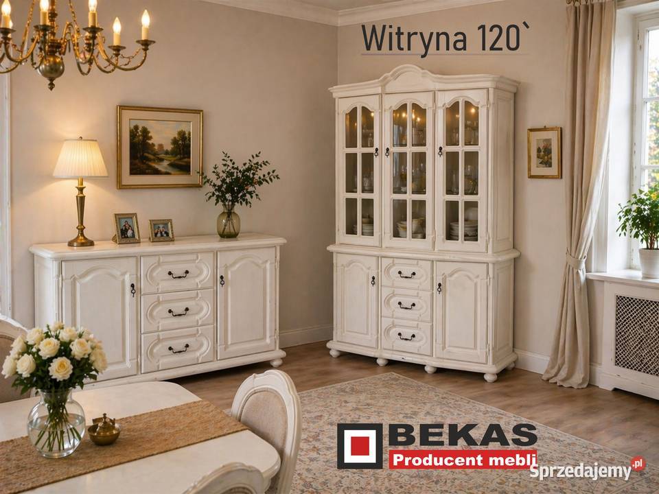 Prześliczna Prowansalska Witryna 120 Dąb Biały 199cm Kredensy i witryny Tychy sprzedam