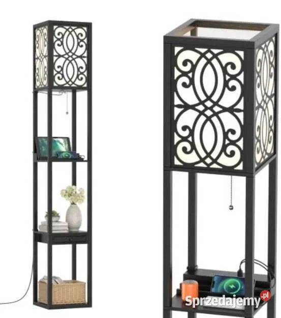 Lampa podłogowa z gniazdem elektrycznym i USB