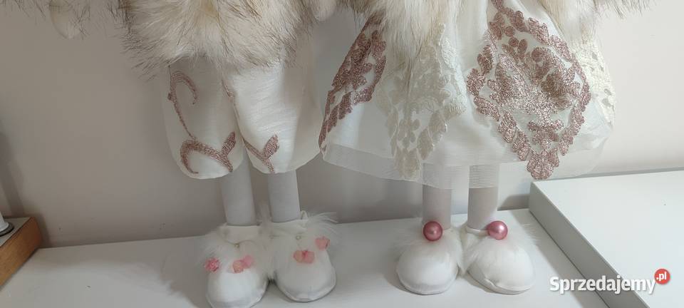 Skrzaty świąteczne biały pudrowy róż Dekoracje świąteczne