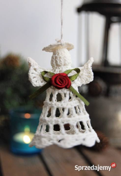 Aniołek szydełkowy z różą kwiatem zawieszka biały lubelskie Lublin sprzedam