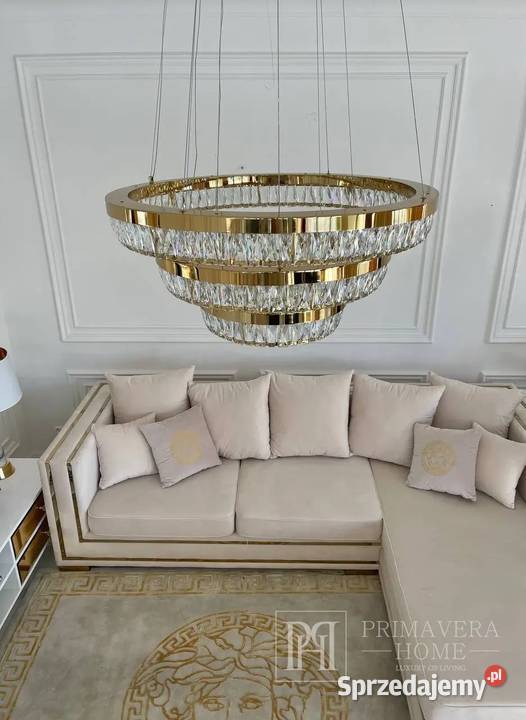 Żyrandol kryształowy złoty designerski ring Warszawa