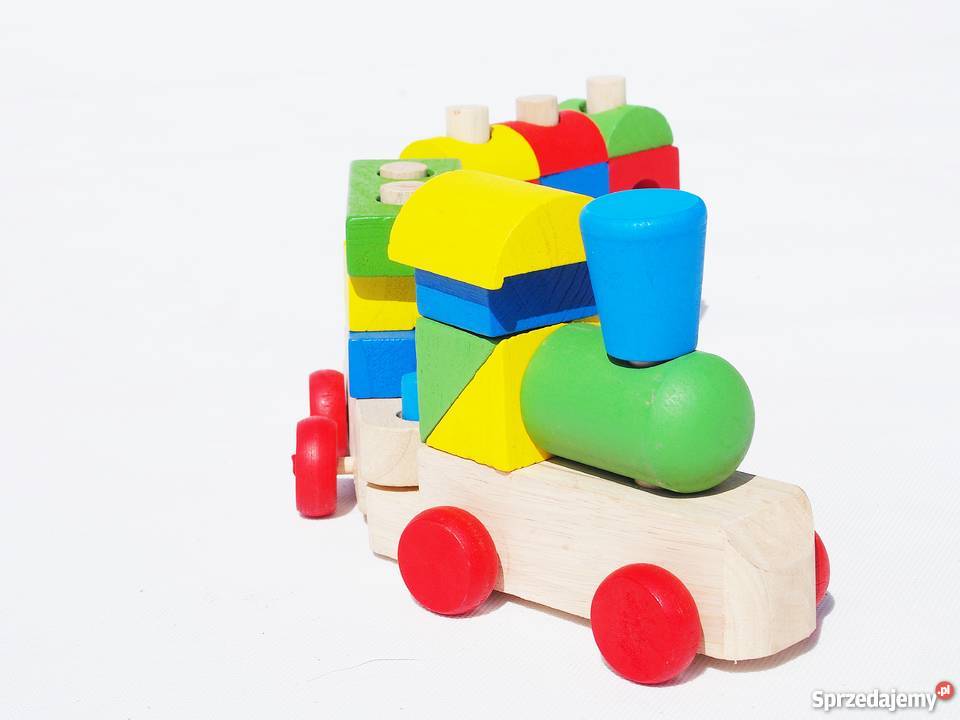 DREWNIANY POCIĄG kolorowy klocki DUŻY 45 małopolskie Śleszowice