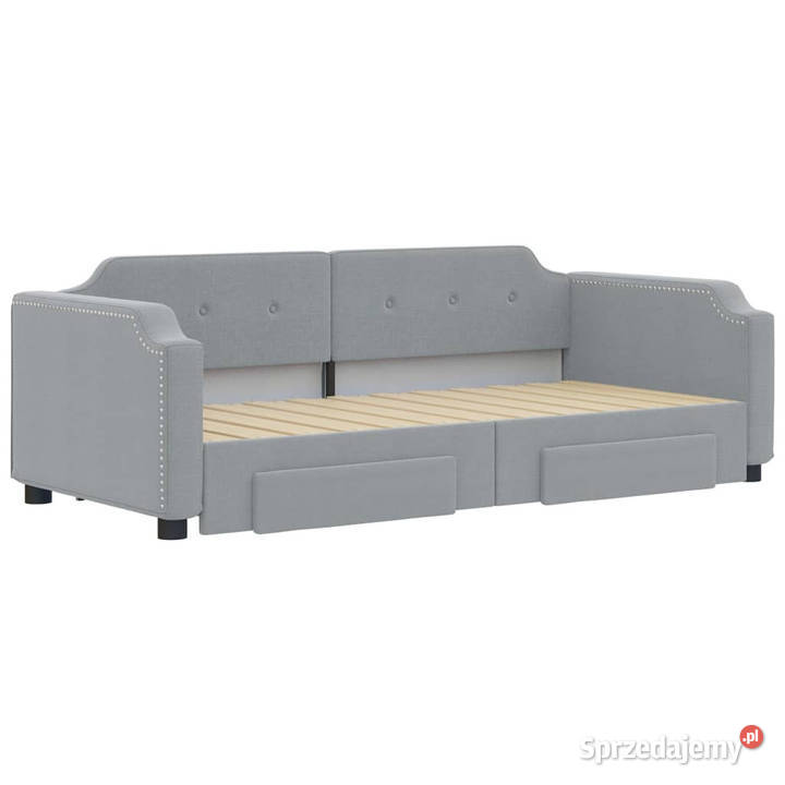 Sofa rozsuwana z szufladami jasnoszara tkanina mazowieckie