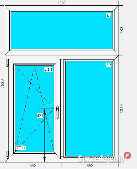 Okno PCV 1330x1830 3szybowe zew orzech PVC