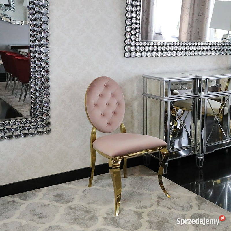 Krzesła glamour Ludwik Pikowane Złote Jadalnia 93cm