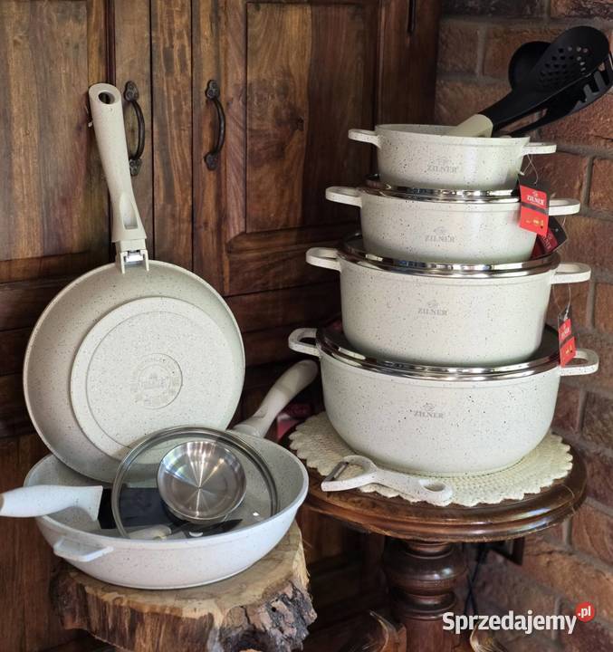 Zestaw garnków 21 elementów kolor beżowy Piotrków Trybunalski