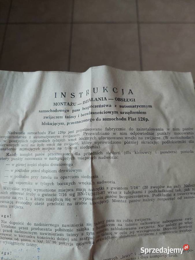 Nowy pas bezwładnościowy fiat 126p Mysłowice sprzedam