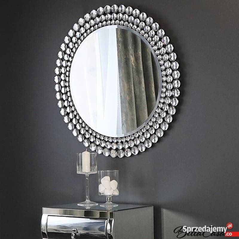 Lustro glamour z kryształkami okrągłe