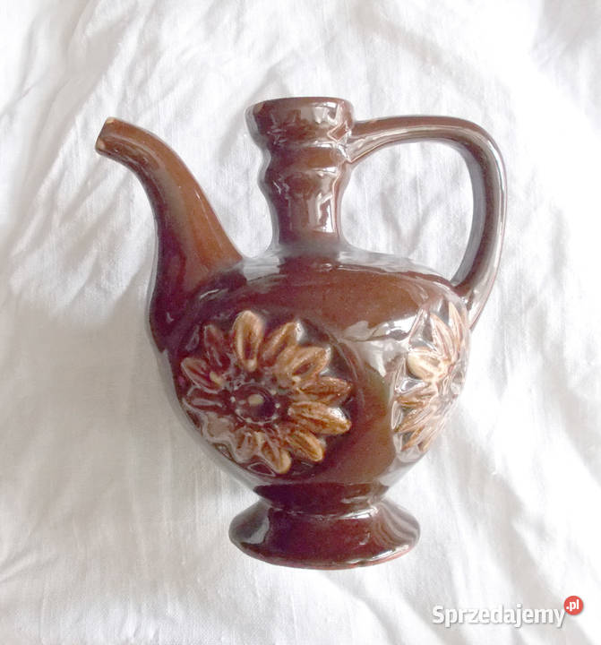 prl ceramika vintage dzbaek z kamionki brązowy Wyposażenie wnętrz