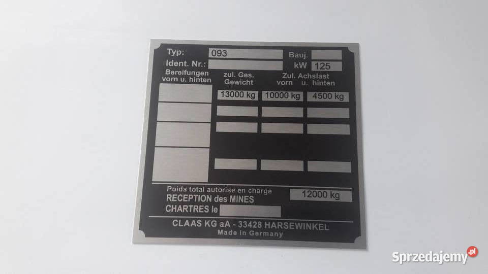 Tabliczka znamionowa Claas dominator Wola Wiewiecka sprzedam