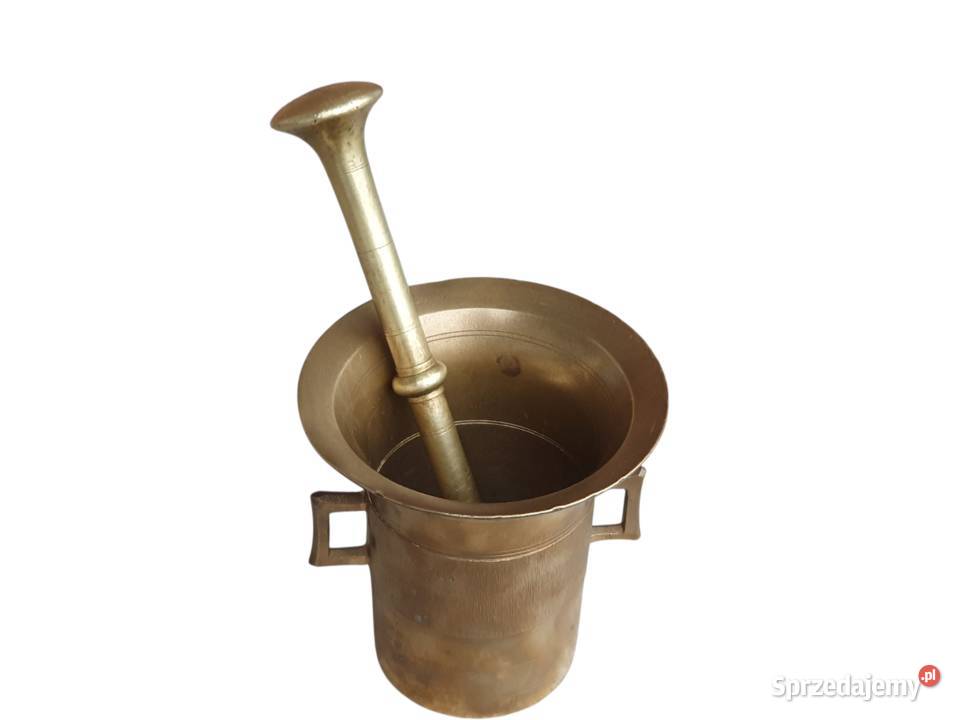 Stary mosiężny moździerz kuchenny sygnowany lata