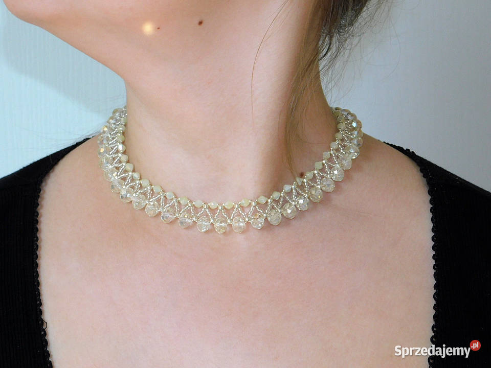 Kryształowy naszyjnik ECRU rękodzieło Dębogórze sprzedam