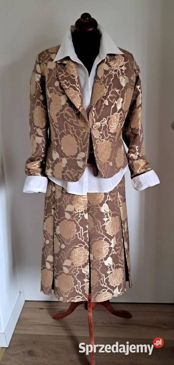 Złotobrązowy kostium garsonka komplet vintage Kraków