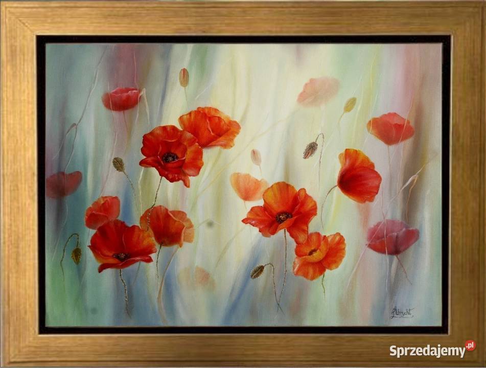 Czerwone Maki ręcznie malowany olejny Lidia małopolskie Nowy Sącz