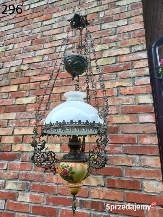 Żyrandol naftowy mosiężny z ceramiką Lampa Gawroniec sprzedam