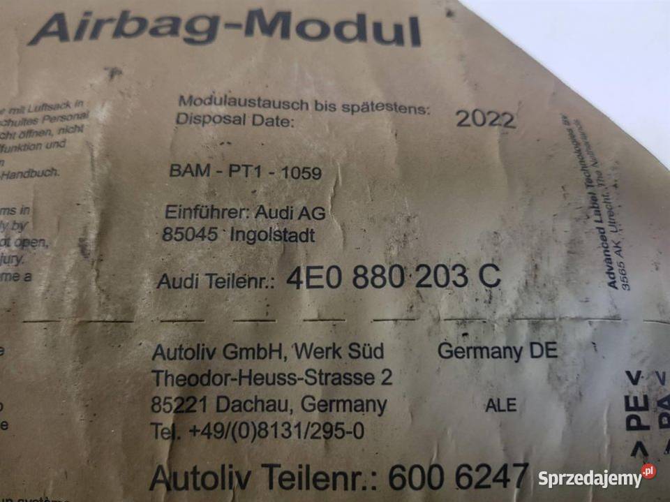 PODUSZKA AIRBAG AUDI A8 D3 LIFT 4E0880203C sprzedam