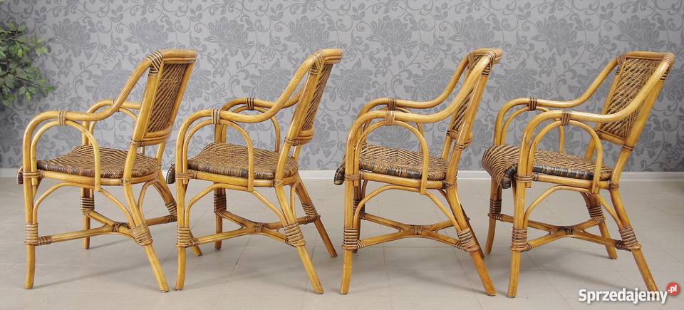 Stół 4 krzesła rattanowe bambusowe komplet 4925 opolskie Nysa