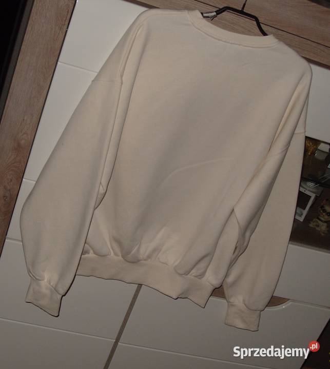 BERSHKA kremowa Bluza z Napisem r S M Rawicz