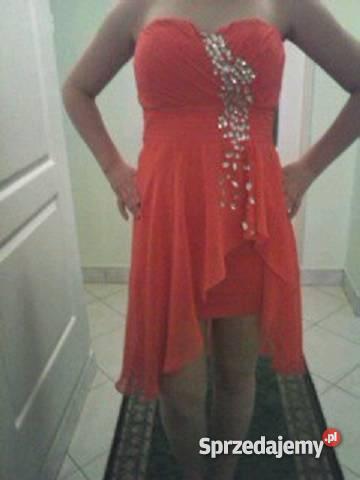 asymetryczna malinowa sukienka Bez wzoru Sanok